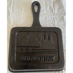Old Mountain Cast Iron Skillet Pan Rectangular‎ Mountain Scene